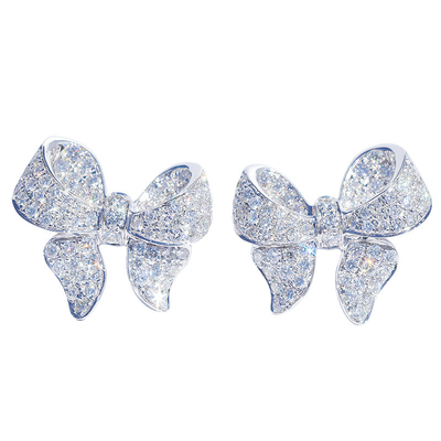 Platinum Diamond Bow Stud Earrings 0.10ct VS Clarity 4.5gram Customized