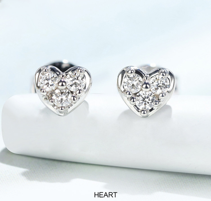Sterling Silver Heart Shaped Stud Earrings 0.80ct Round Brilliant Cut Diamond