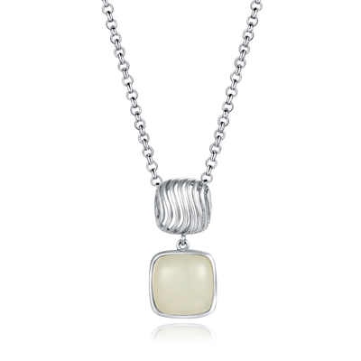Mirror Polished 925 Silver Gemstone Pendant Cushion White Jade Pendant Necklace