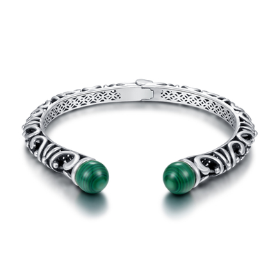 Personalised 925 Sterling Silver Bangles Malachite Bezel Setting For Ladies