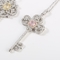 Solid 925 Sterling Silver Full CZ Diamond Round Key Shape Charm Pendant Necklace Female