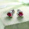 Women 925 Sterling Silver Wedding Sets Heart Red Zirconia Earrings And Pendant Set