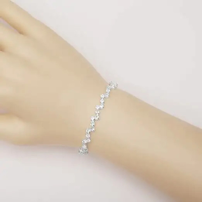 Elegant Dangle Earrings And Link Bracelet Set 925 Sterling Silver Jewelry With AAA Cubic Zirconia