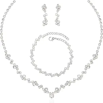 Elegant Dangle Earrings And Link Bracelet Set 925 Sterling Silver Jewelry With AAA Cubic Zirconia
