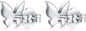Round Sterling Silver 925 Stud Earrings , Girls CZ Butterfly Earrings
