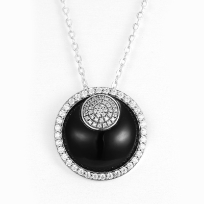 925 Sterling Silver White Jade Round Gemstone Pendant For Everyday/Wedding/Party