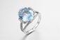 Round Blue Gemstone Rings with Rhodium Plating Womens 925 Silver Jewelry