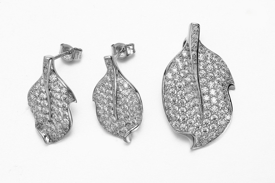 Classic Rhodium Plated CZ Silver Jewelry Set With Lobster Clasp
