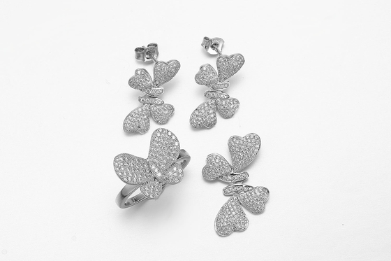 Classic Rhodium Plated CZ Silver Jewelry Set With Lobster Clasp