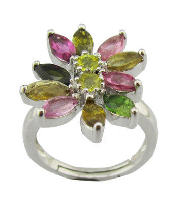 Stylish Rhodium Plated Gemstone Rings In Round And Oval Shapes For Elegant Fashion Tourmaline