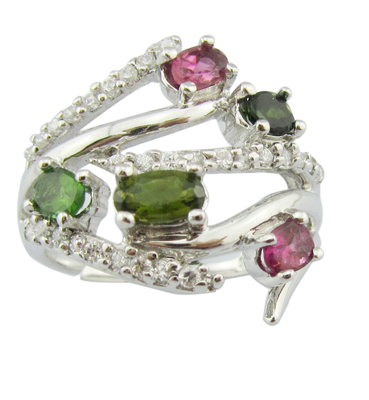 Fashionable Gemstone Rings In 925 Silver For Women Casual Party Wear Oval Rhodium Plated Jewelry Tourmaline