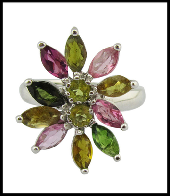 Stylish Rhodium Plated Gemstone Rings In Round And Oval Shapes For Elegant Fashion Tourmaline