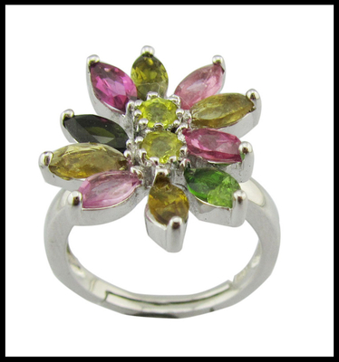 Stylish Rhodium Plated Gemstone Rings In Round And Oval Shapes For Elegant Fashion Tourmaline