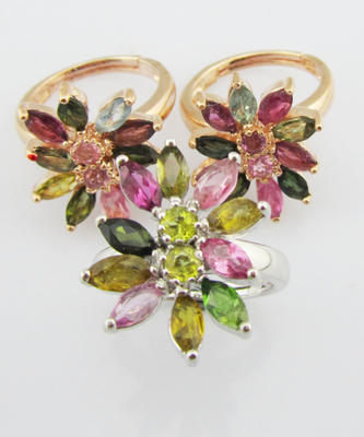 Stylish Rhodium Plated Gemstone Rings In Round And Oval Shapes For Elegant Fashion Tourmaline
