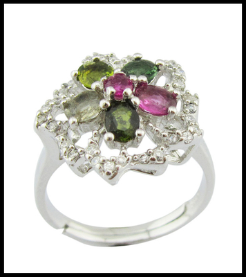 Sterling Silver Gemstone Rings With 925 Purity Rhodium Plating Color Tourmaline Stone