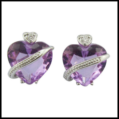Rhodium Plated Heart Shaped Gemstone Earrings Lapis Lazuli Cubic Zirconia Casual / Party Style