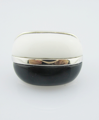 Oval 925 Silver Gemstone Rings For Casual And Anniversary Celebrations Black Agate & White Agate Sterling Silver Rings