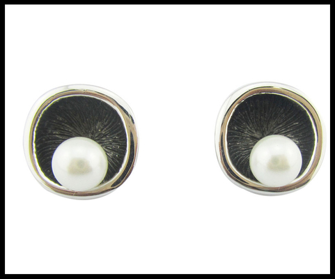 Pearl Round White Pearl Classic Style Silver 925 Jewelry Set with AAA CZ and Rhodium Plating  Sterling Silver Wedding