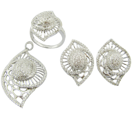 Rhodium Plated Silver 925 Jewelry Set with 7 US Size Ring Now
