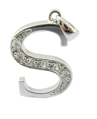 Customized S925 18K White Gold Plated Pendant With Alphabet S Letter Silver Cz Pendant  Alphabet Pendant Summer Holiday