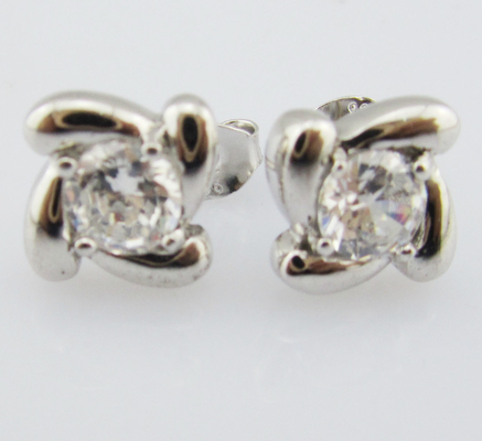 Swirl Silver White Stone Color 925 Sterling Earrings Cubic Zirconia Small  Swirl Silver Post Earrings  	pure Earring