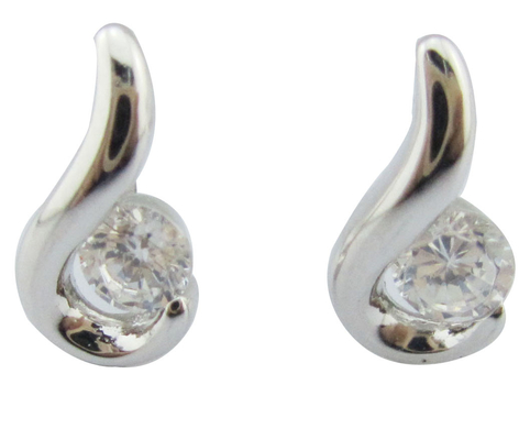 Swirl Silver White Stone Color 925 Sterling Earrings Cubic Zirconia Small  Swirl Silver Post Earrings  	pure Earring