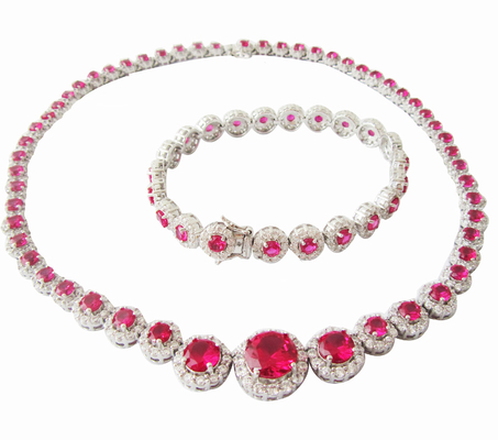 Luxury Ruby Gemstone Necklace A Grade Cubic Zirconia Gemstone Necklace 925 Sterling Silver Sterling Silver Necklace