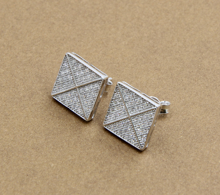 925 Sterling Silver Stud Earrings With Cubic Zirconia Stones Square Earring Stud Unique CZ High