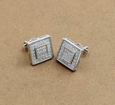 AAA CZ Solitaire Stud Earrings In Sterling Silver For Jewelry Making Square Earring Sterling Silver Cubic Zirconia