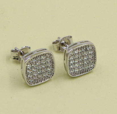 AAA CZ Solitaire Stud Earrings In Sterling Silver For Jewelry Making Square Earring Sterling Silver Cubic Zirconia