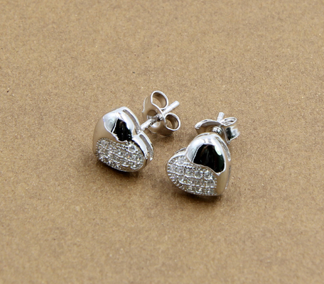 Cubic Zirconia Stud Earrings In Round Oval Heart Pear Flower Shape Silver