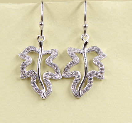 Leaves Dangle Earring Sterling Silver Stud Earrings With Cubic Zirconia Sterling Silver Drop Earrings 	pure Silver Earr