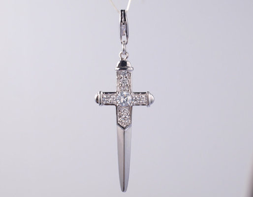 Cross w/Heart AAA CZ S925 Silver Religious Cross Pendant with Engraved Logo and 46cm silver jewelry pendant with Rolo