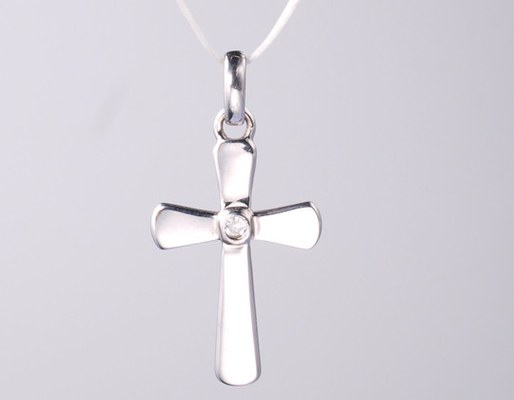 Cross w/Heart AAA CZ S925 Silver Religious Cross Pendant with Engraved Logo and 46cm silver jewelry pendant with Rolo