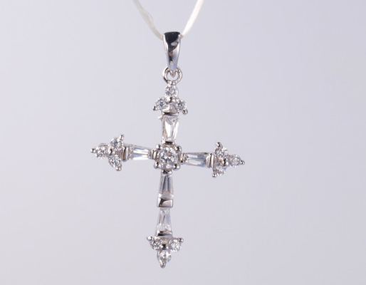 Cross w/Heart AAA CZ S925 Silver Religious Cross Pendant with Engraved Logo and 46cm silver jewelry pendant with Rolo