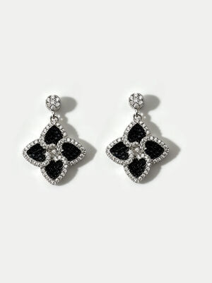 925 Sterling Silver Black White Micro Pave Setting AAA CZ Dangle Pendant 4 Leaf Shape Symbolizing Prosperity Longevity and Auspiciousness for Elegant Jewelry Collections, Lucky Jewelry Set
