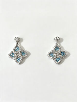 2026 Summer Silver Earrings Sterling CZ Pointy Lucky Four-Leaf Clover Colorful Aquamarine +White CZ Suitable for Casual and Formal Events Dangle Earring Hook, Fashion Sterling Silver Earrings