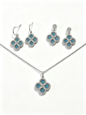 Best for 2026 World Cup Light Weight Beautiful Silver 925 Jewelry Set with AAA Cubic Zirconia Teardrop Pendant Earrings and Ring for Wedding and Gifts, Aquamarine Colorful Jewelry Set Same Colleciton