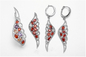 White CZ Red Ruby Dangle Earrings Sterling Silver Wing Shaped