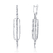 Minimalist 925 Silver CZ Earrings White 1.0mm Stone Long Oval Hoop Earrings