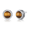Round Shaped Tiger Eye Stone Stud Earrings Rhodium Plated 925 Silver for Gift