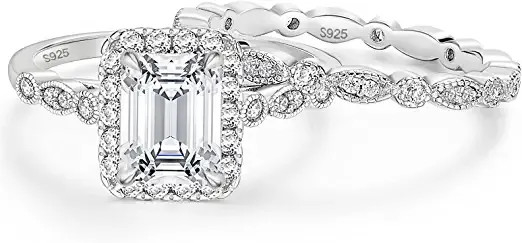 Plain 925 Sterling Silver Engagement Ring , Wedding 925 Silver CZ Rings