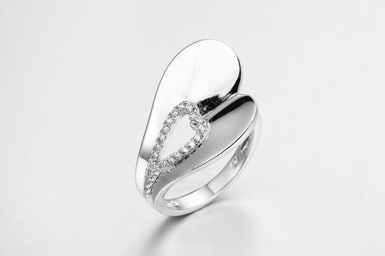 Clear CZ Pear Shaped 925 Silver Band Ring Unisex / Womens Jewelry 2mm Wide