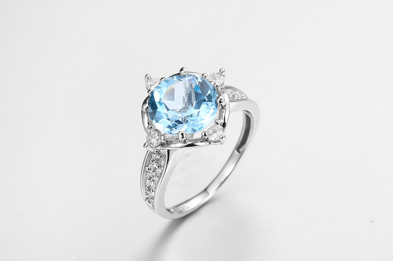 Elegant Blue Gemstone Round Ring For Women Casual / Party Jewelry 925 Silver 2.5g