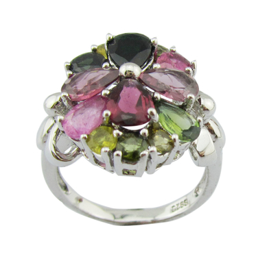 Colorful Tourmaline Oval Gemstone Rings In 925 Silver Craftsmanship