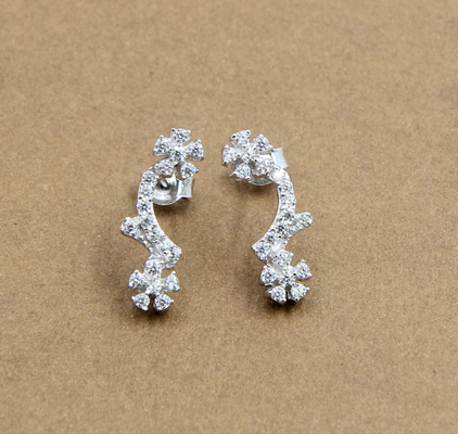 925 Sterling Silver Cubic Zirconia Stud Earrings Wires Earring Flower Shape Sterling Silver Flower Earrings CZ Butterfly