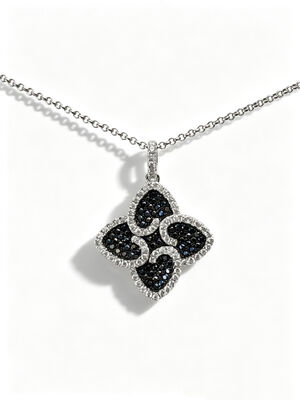925 Sterling Silver Black White Micro Pave Setting AAA CZ Dangle Pendant 4 Leaf Shape Symbolizing Prosperity Longevity and Auspiciousness for Elegant Jewelry Collections, Lucky Jewelry Set