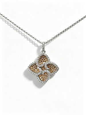 925 Sterling Silver Dark Champagne White Colorful CZ Setting AAA CZ Dangle Pendant 4 Leaf Shape Symbolizing Prosperity Longevity and Auspiciousness for Elegant Jewelry Collections, Lucky Jewelry Set