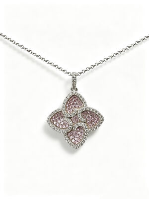925 Sterling Silver Peach Pink White Colorful CZ Setting AAA CZ Dangle Pendant 4 Leaf Shape Symbolizing Prosperity Longevity and Auspiciousness for Elegant Jewelry Collections, Lucky Jewelry Set