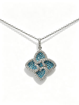 925 Sterling Silver Aquamarine White Colorful CZ Setting AAA CZ Dangle Pendant 4 Leaf Shape Symbolizing Prosperity Longevity and Auspiciousness for Elegant Jewelry Collections, Lucky Jewelry Set